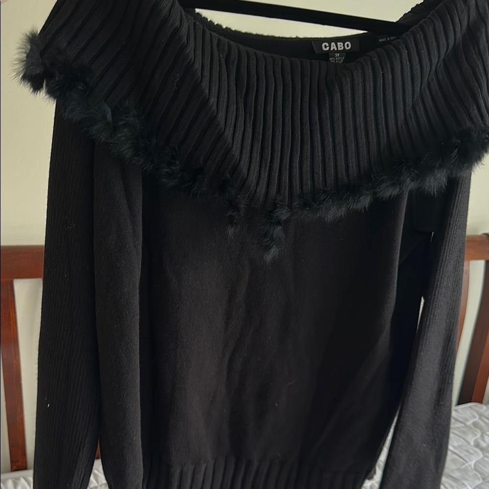 Cabo Black Off-Shoulder Plus Size Sweater (Size 3x)